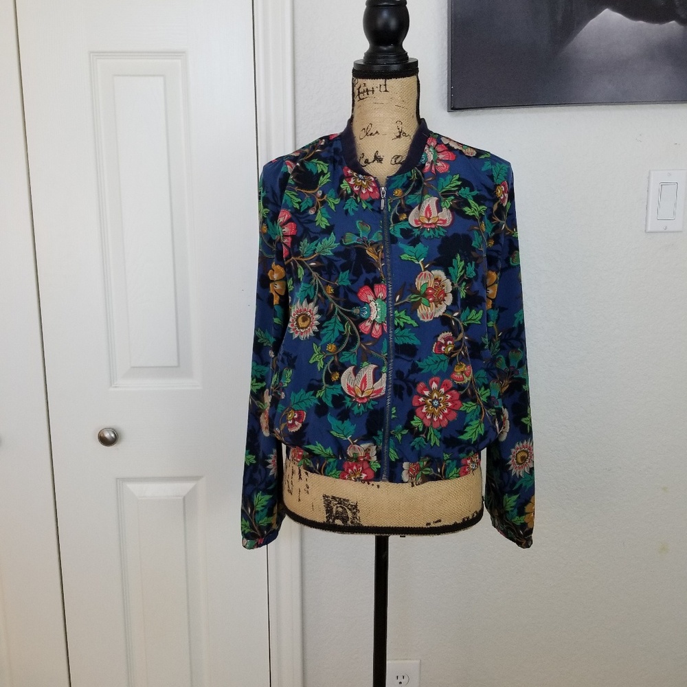Love Culture Navy Floral Bomber Jacket